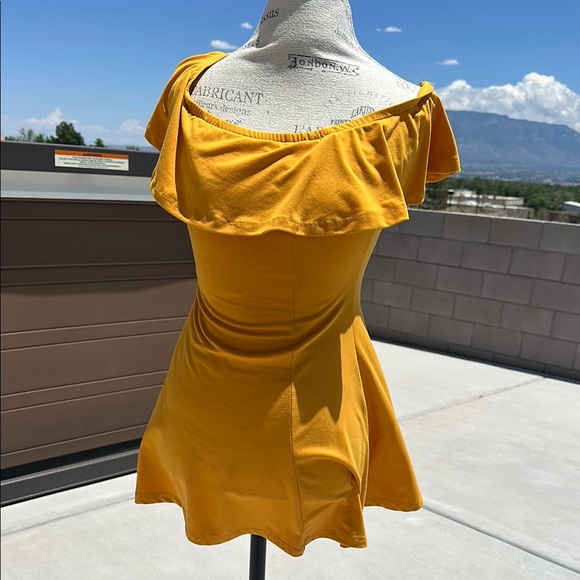 Yellow Ruched Off-Shoulder Mini Dress - Picture 7 of 17